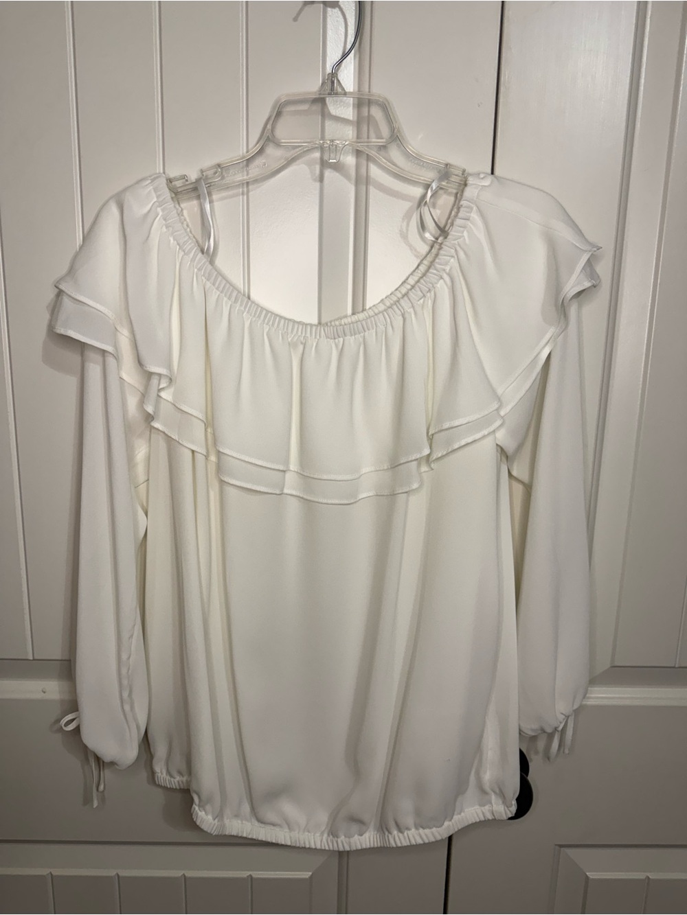 Michael Kors Ivory Off-Shoulder Ruffle Peasant Blouse